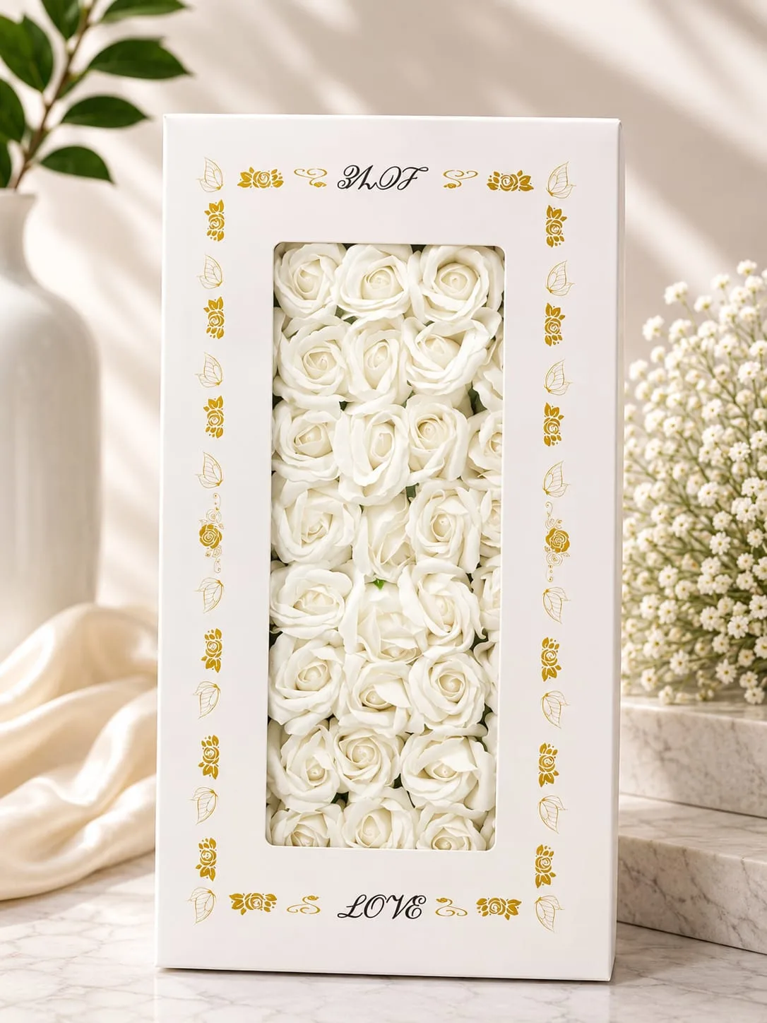 Caja de Rosas de Jabón Color Blanco