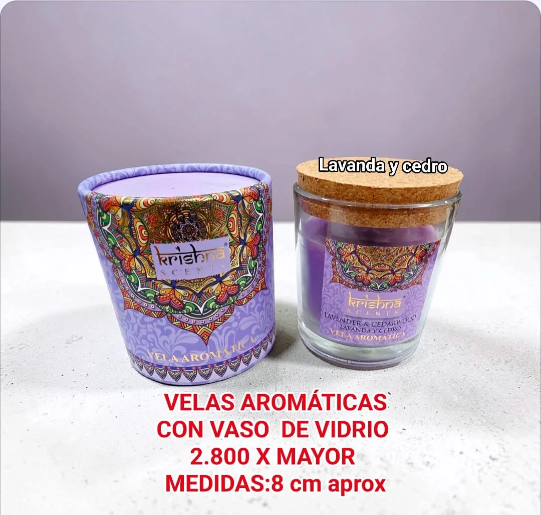Velas Aromaticas Krishna Vaso de Vidrio Lavanda y Cedro