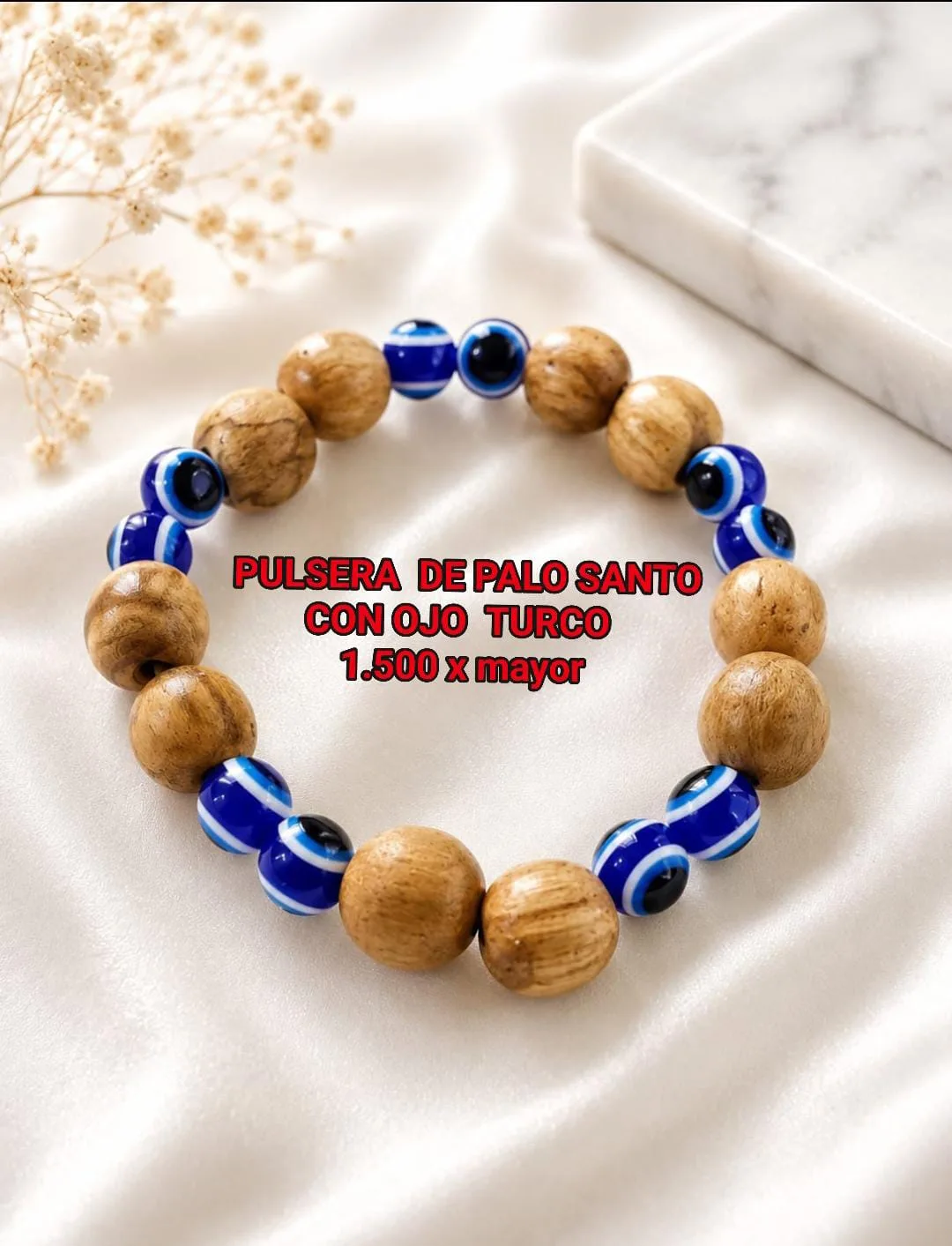 Pulsera de palo santo con ojo turco