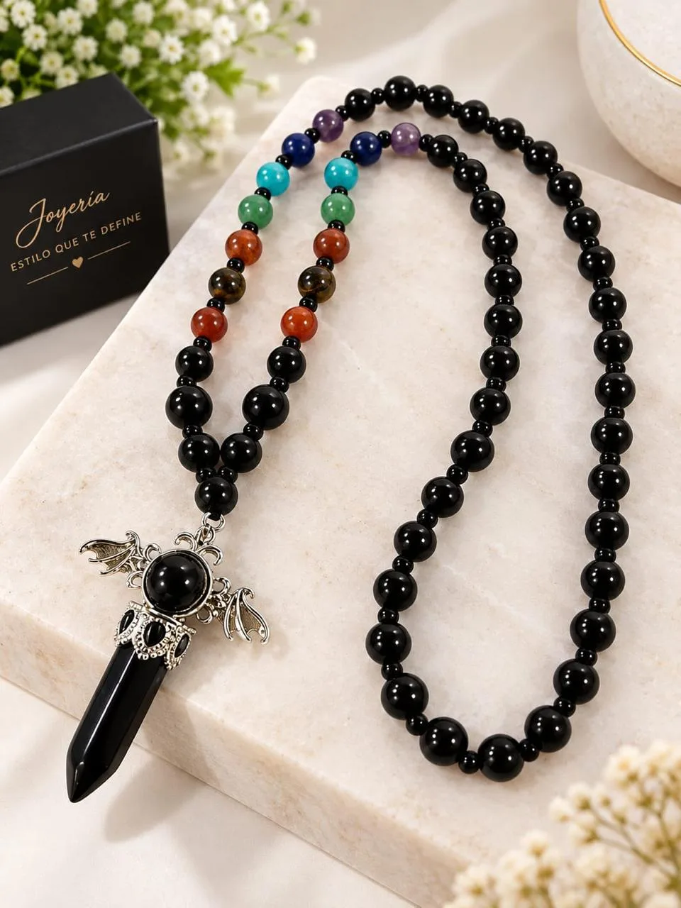 Collar de Ónix con 7 Chakras