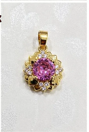 Colgante de Rodio - Flor rombo con piedra rosada central