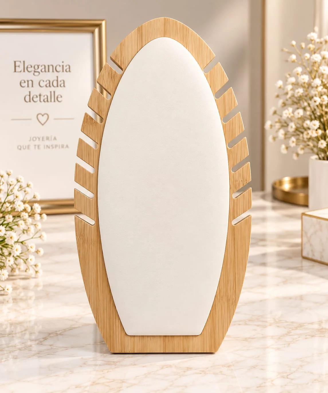 Exhibidor Ovalado de Cuerina para Collares (Blanco)