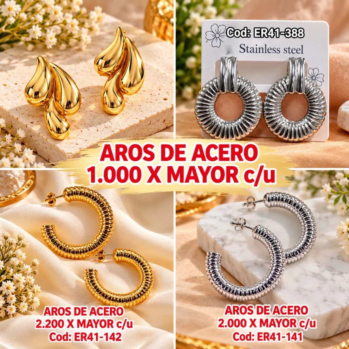 Aros de Acero Dorados y Plateados Surtidos