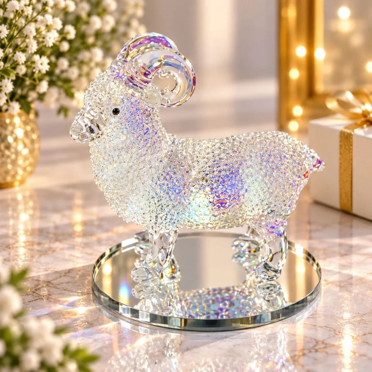 Figura de Cristal de Cordero Pequeño (Iridiscente)