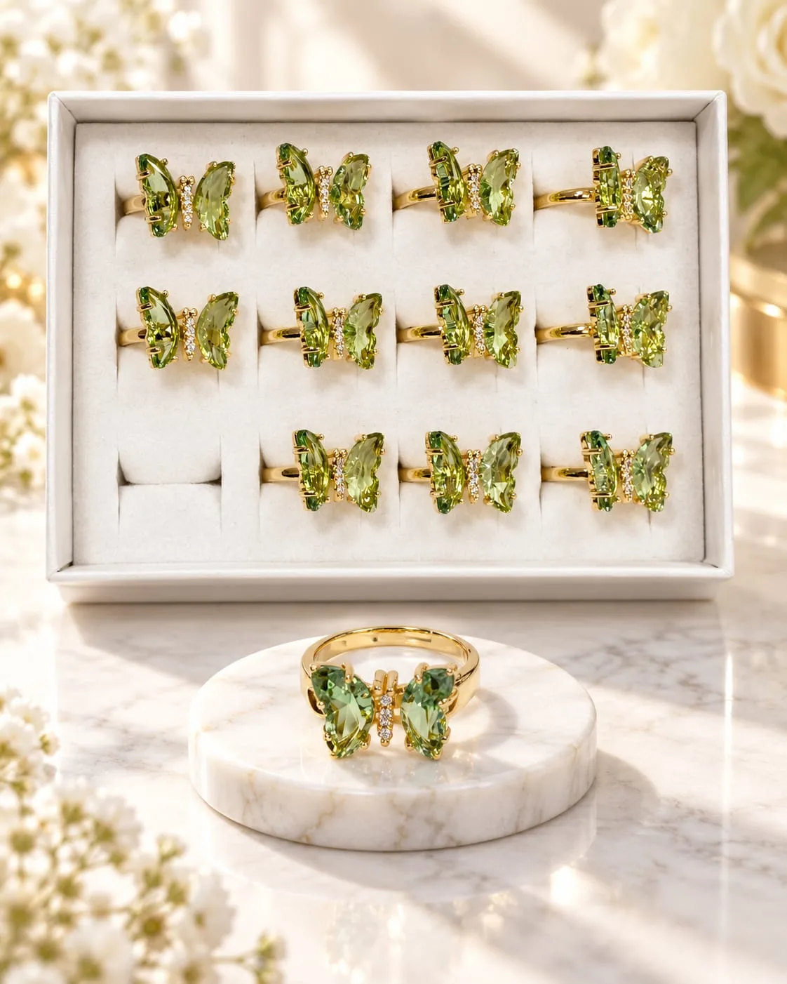 Anillo Ajustable Mariposa Verde Peridoto