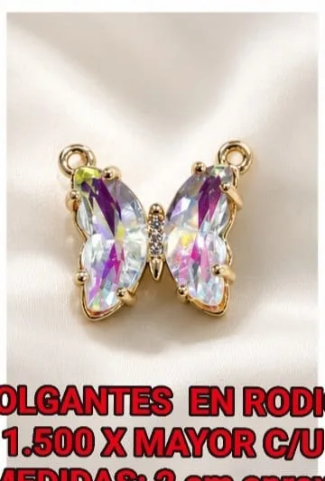 Colgante en Rodio - Conector mariposa con piedras iridiscentes