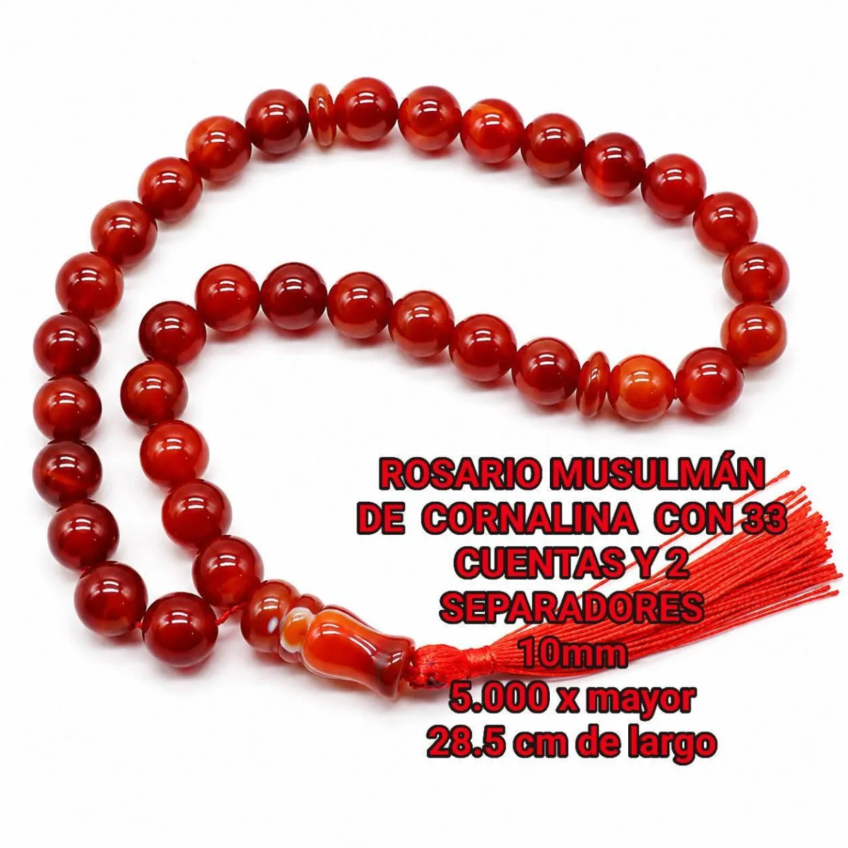 Rosario musulman de cornalina con 33 cuentas y 2 separadores