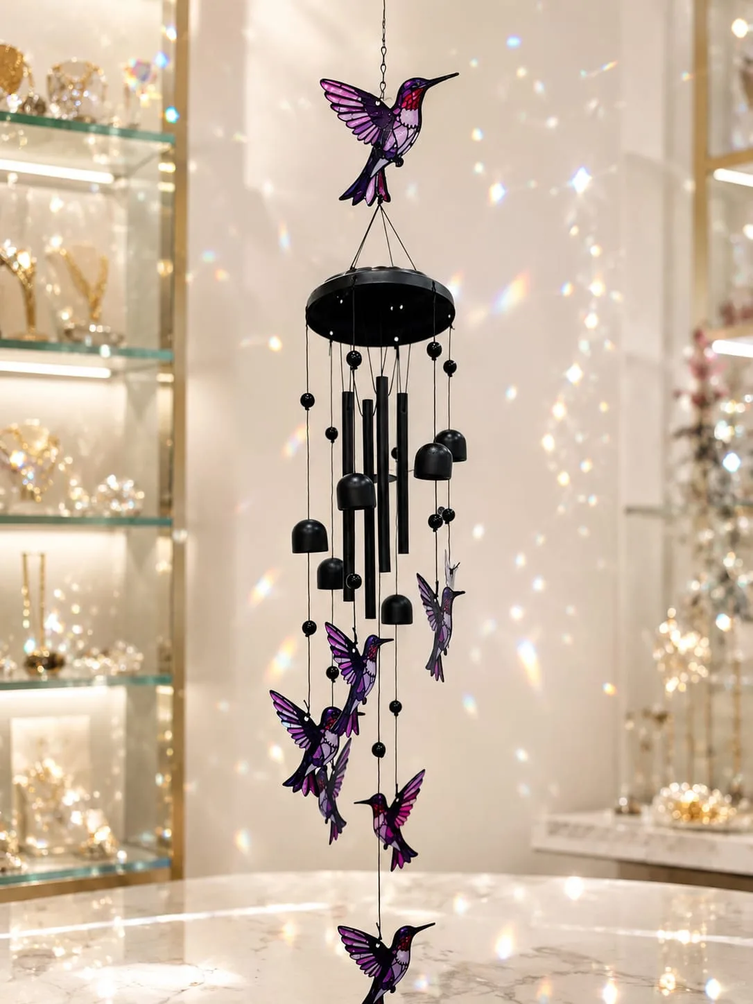 Campana de Viento Colibríes Morado y Fucsia