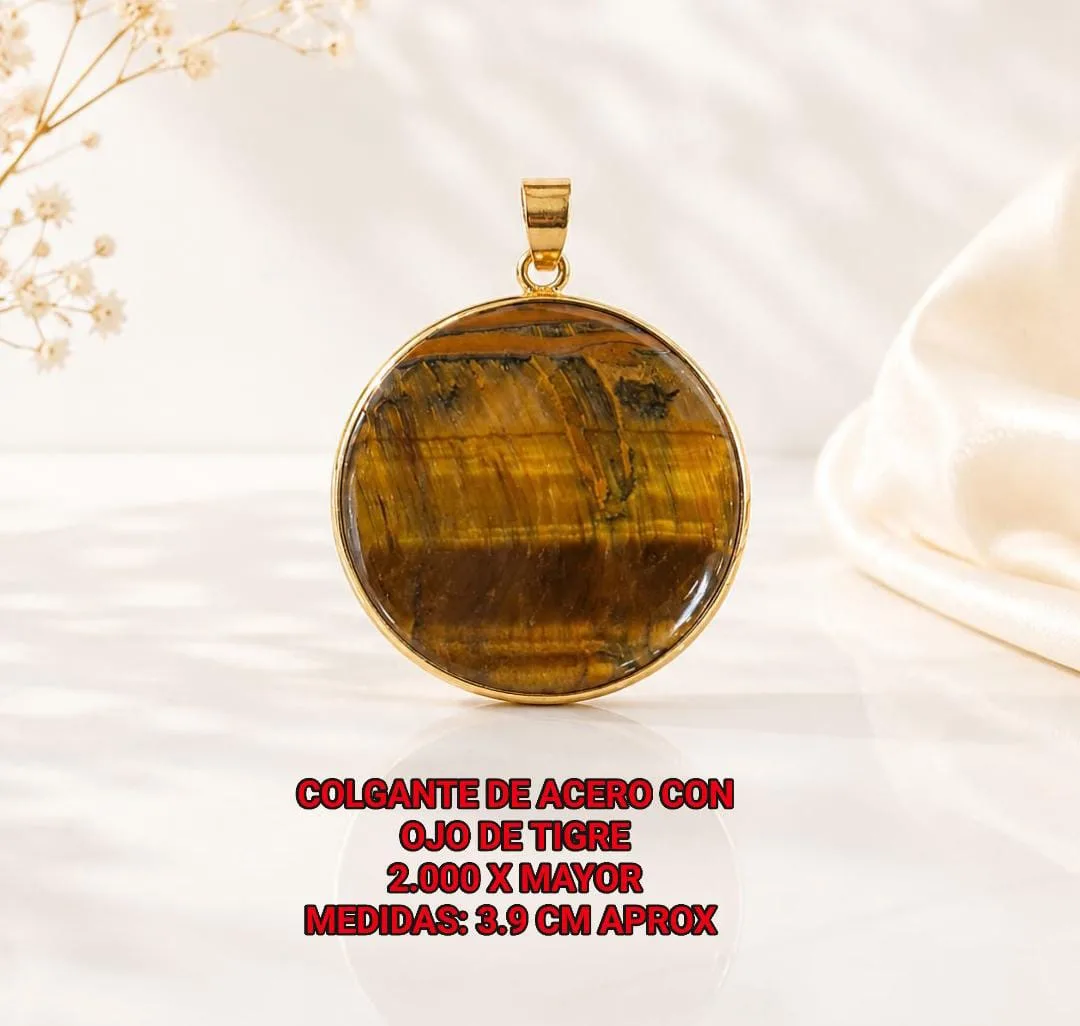 Colgante de acero con ojo de tigre