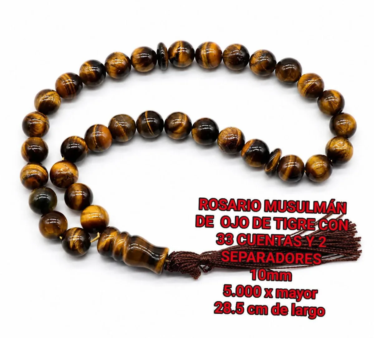 Rosario musulman de ojo de tigre con 33 cuentas y 2 separadores