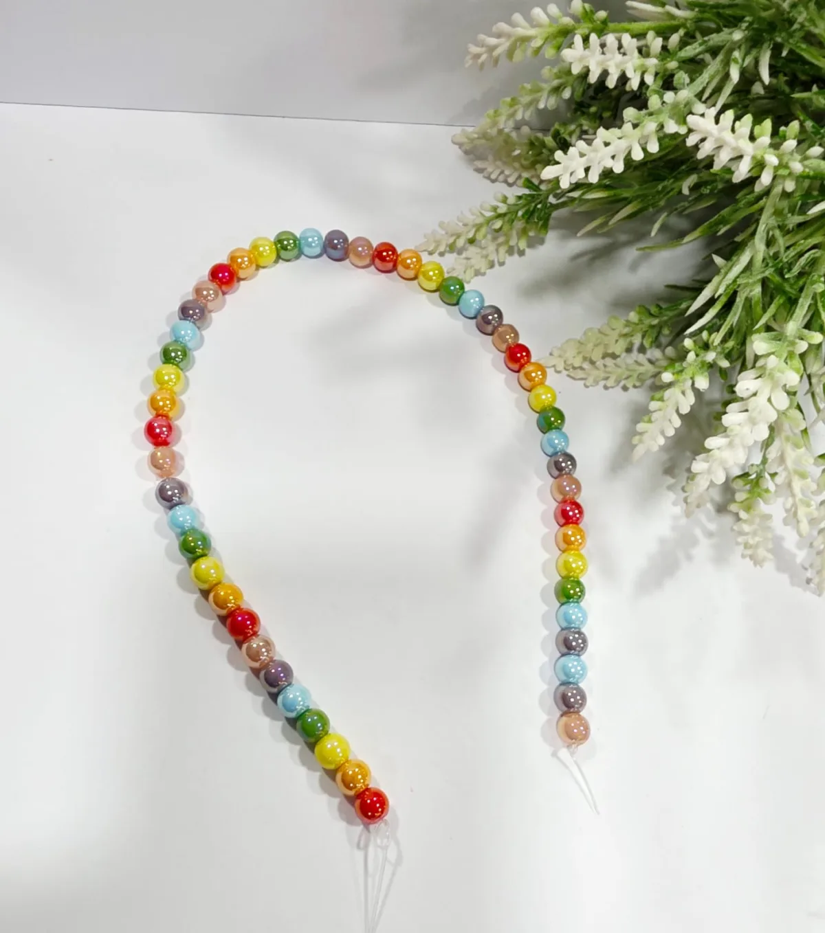 Collar de Perlas de Vidrio Multicolor Arcoíris 8mm