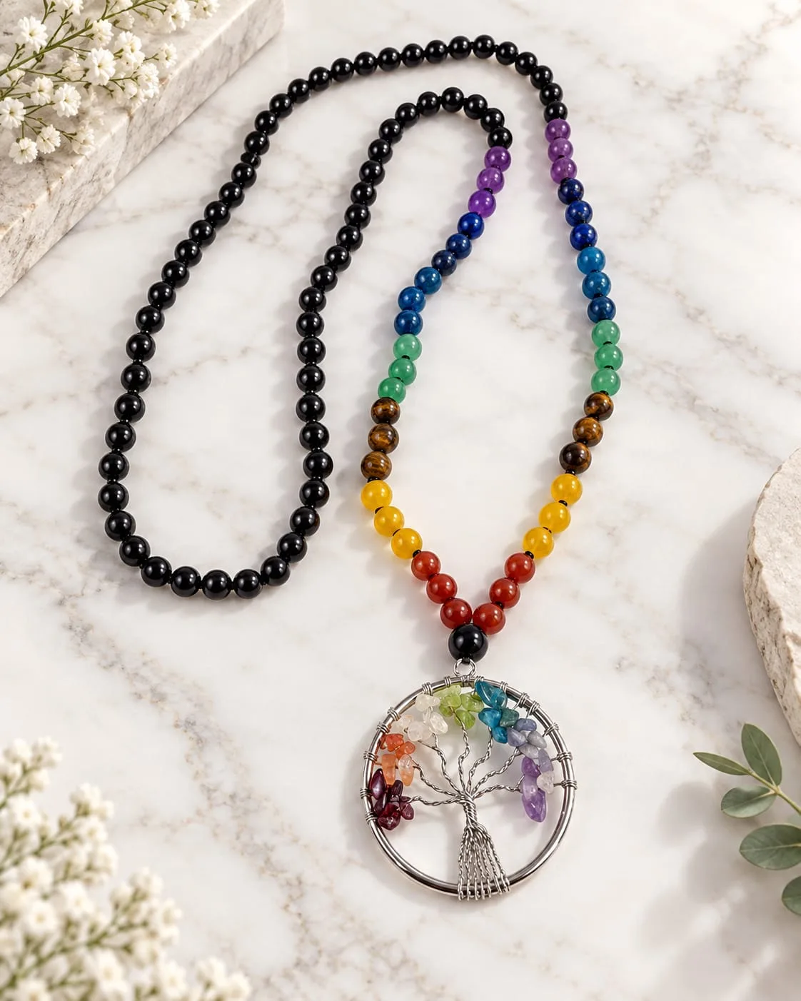 Set de Collares Ónix y Árbol de la Vida 7 Chakras
