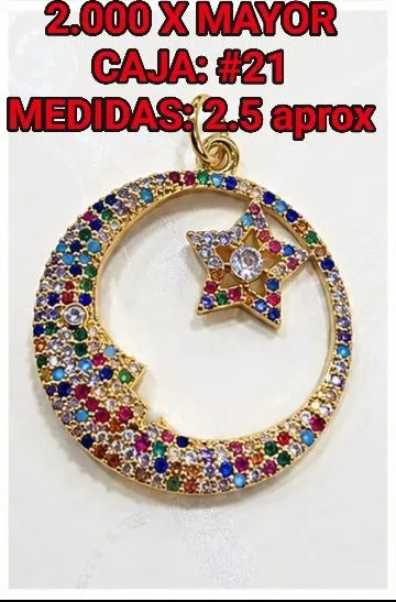 Colgante de Rodio - Luna y estrella con piedras multicolor
