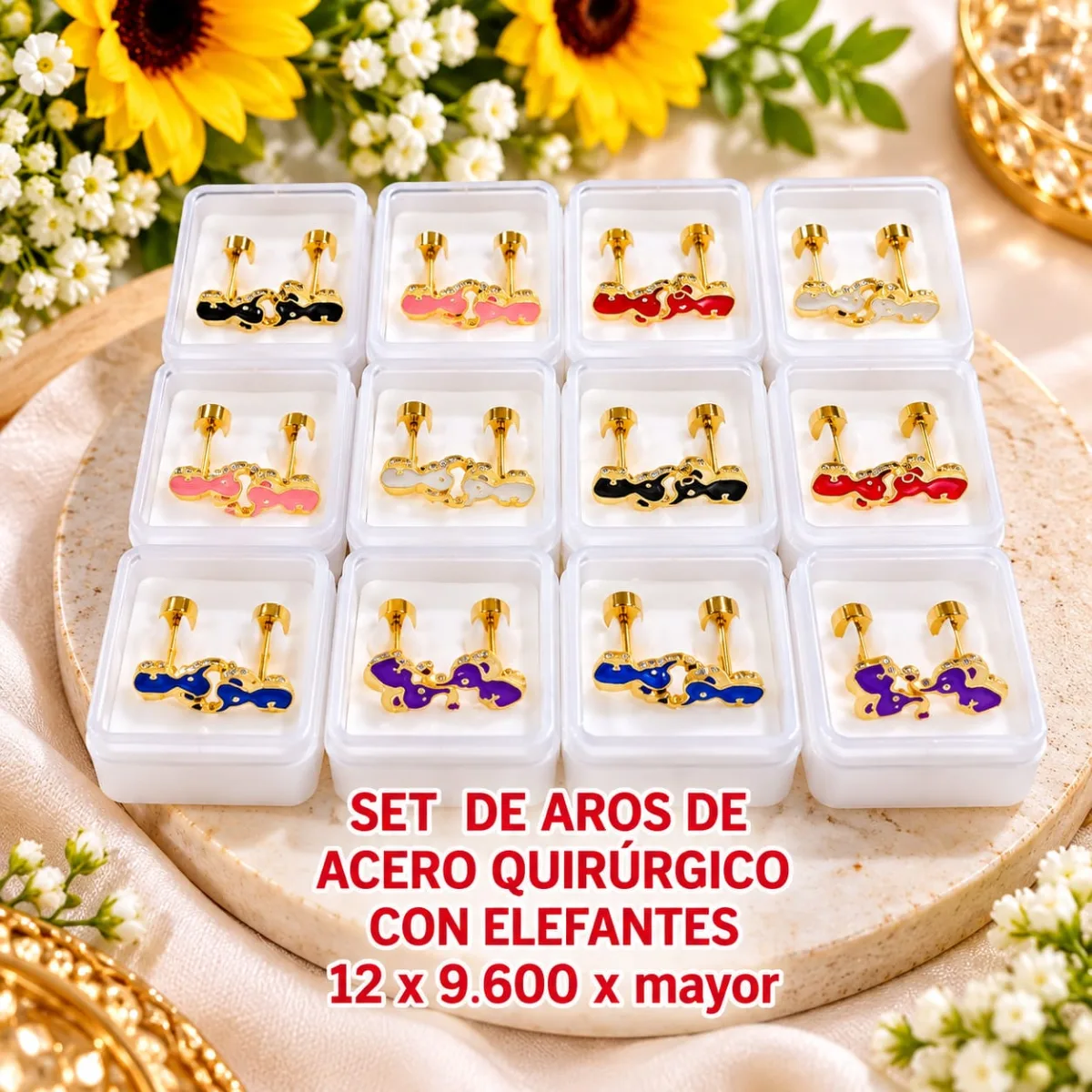 Set de Aros de Acero Quirúrgico con Elefantes