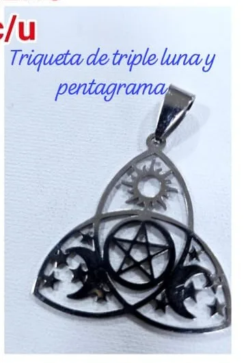Colgante de Acero - Triqueta de triple luna y pentagrama
