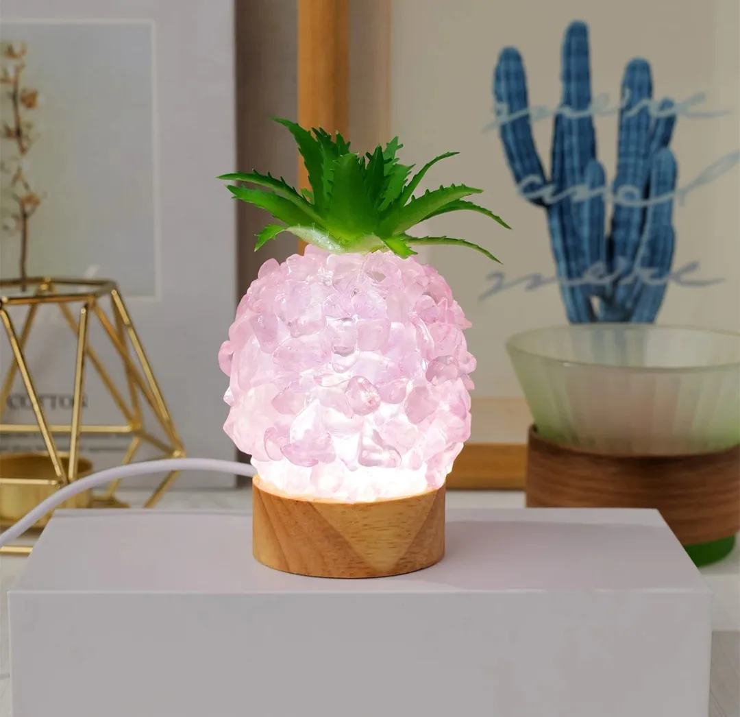 Lámpara de Piña de Cuarzo Rosado