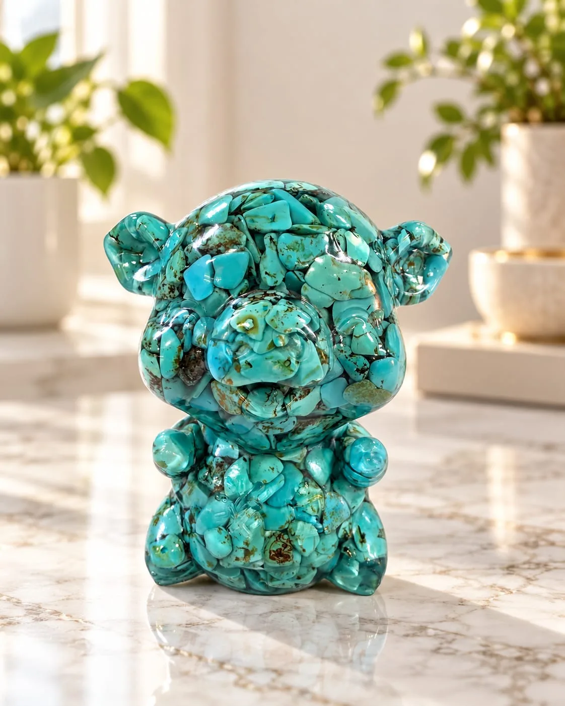 Figura de Cerdito con Turquesa Molida