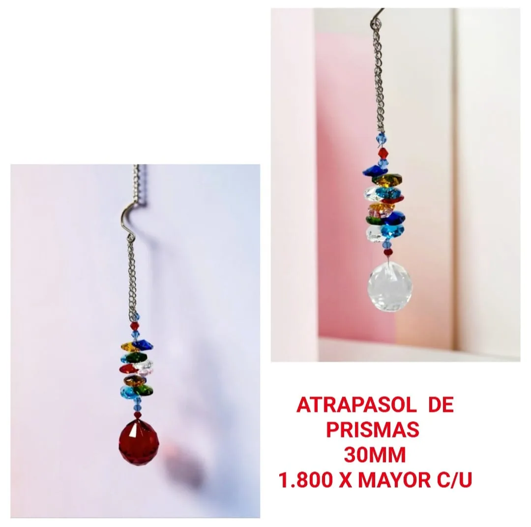 Atrapasoles Lineal 7 Chakras con Cascada de Cristales Multicolores y Esfera Prismática Facetada