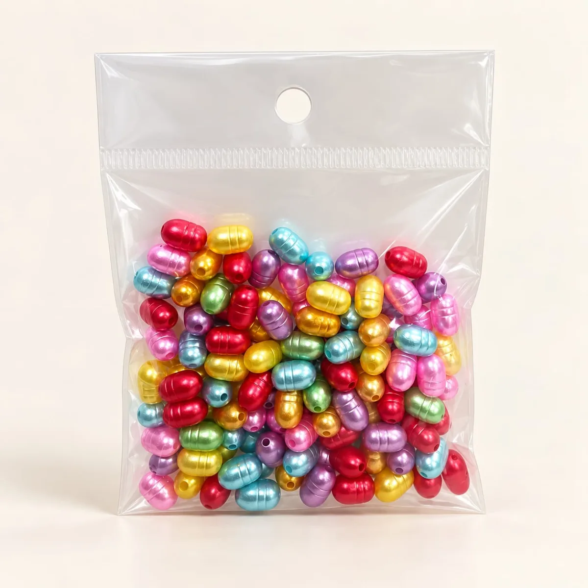 Cuenta Perla Acrílica Multicolor Metálico Ovalada 9mm