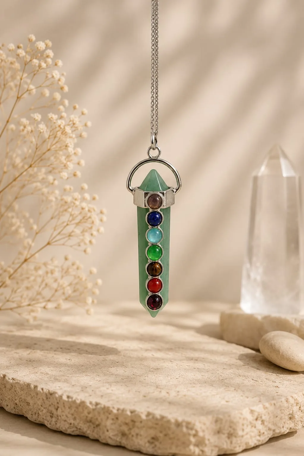 Péndulo con 7 Chakras - Jade Verde
