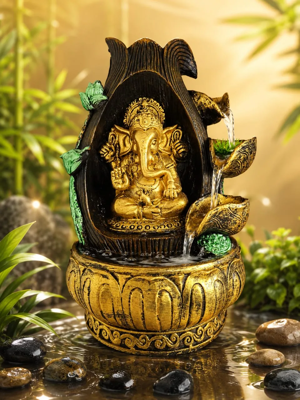 Fuente De Agua Ganesha Cascada Decorativa Feng Shui Zen Luz
