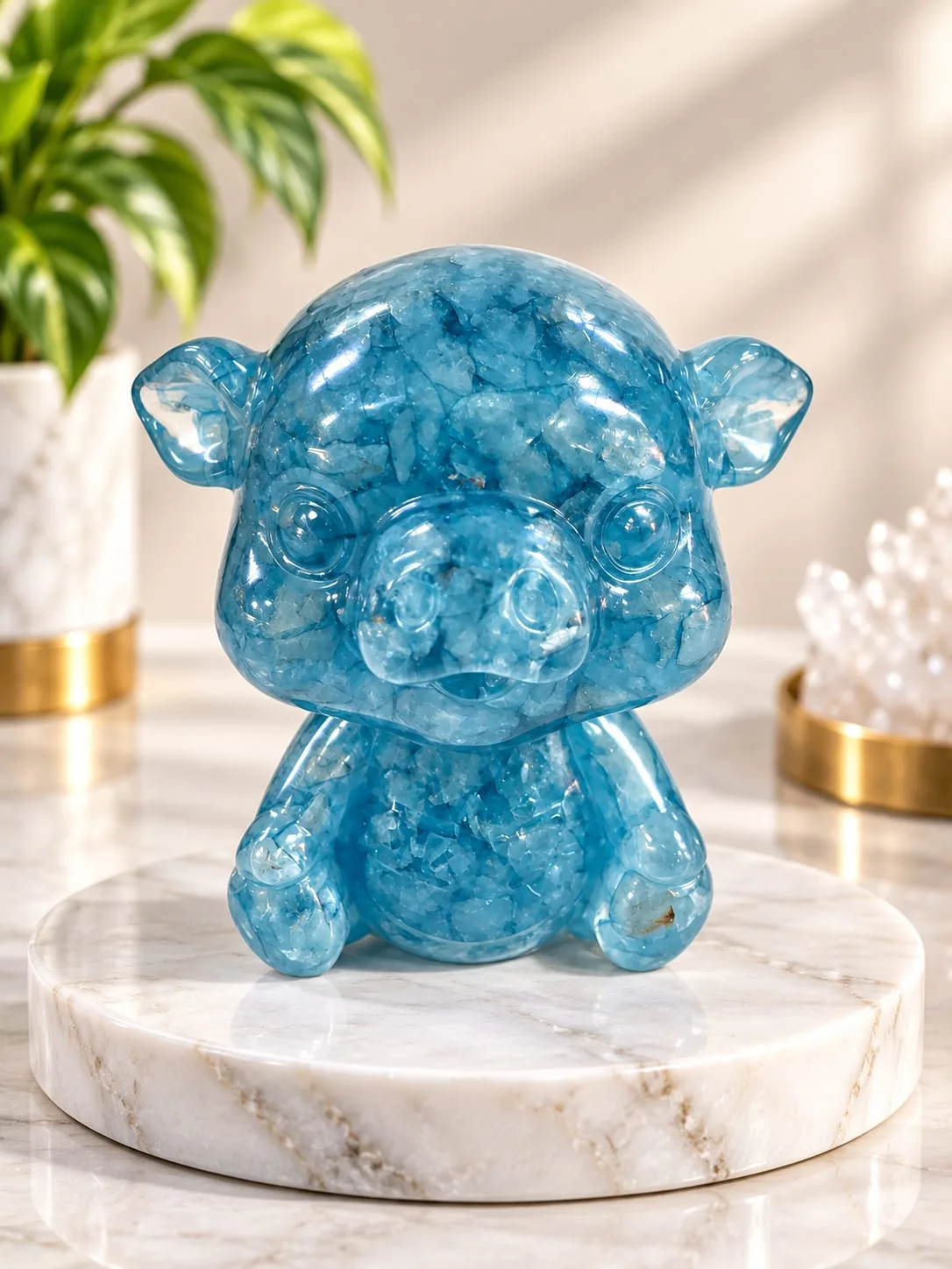 Figura de Cerdito con Ágata Celeste Molida