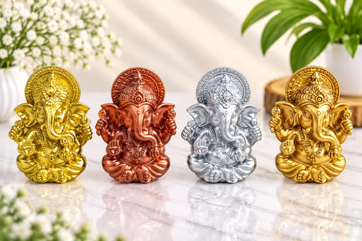 Figura de Ganesh Metálico con Aureola