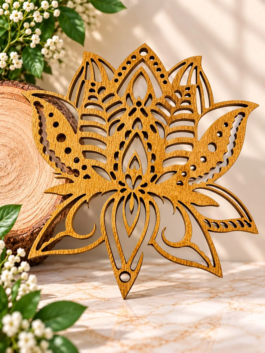Rejilla de Madera Flor de Loto Dorada 8x9 cm