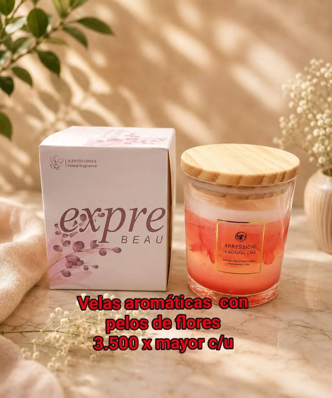 Velas Aromaticas Vaso de Vidrio con Flores Rosa