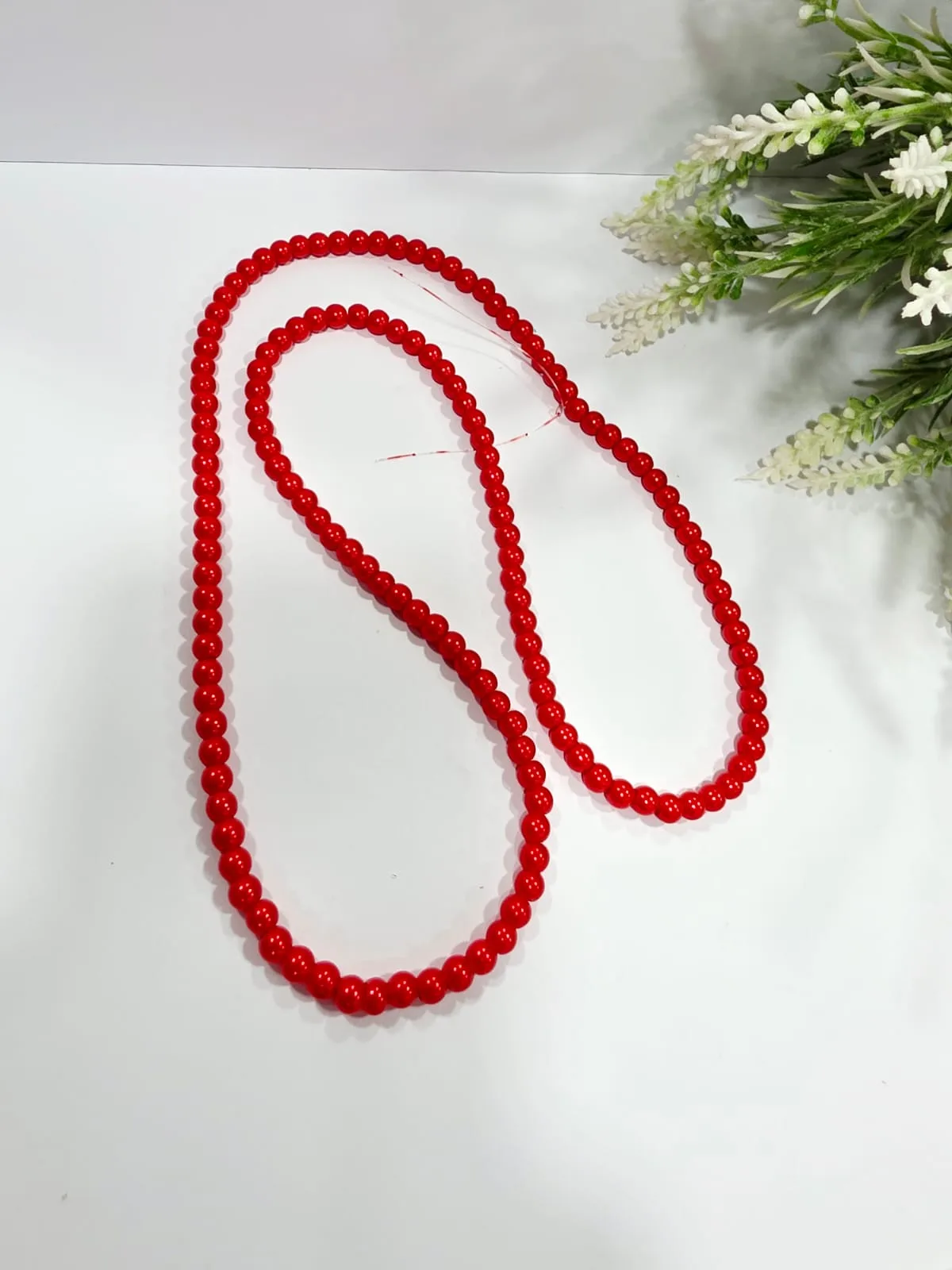 Collar de Perlas de Vidrio Rojo 6mm