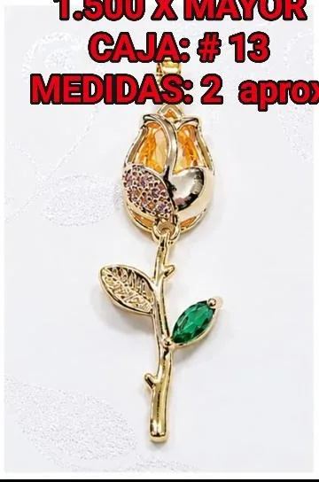 Colgante de Rodio - Rosa dorada/amarilla con hoja verde