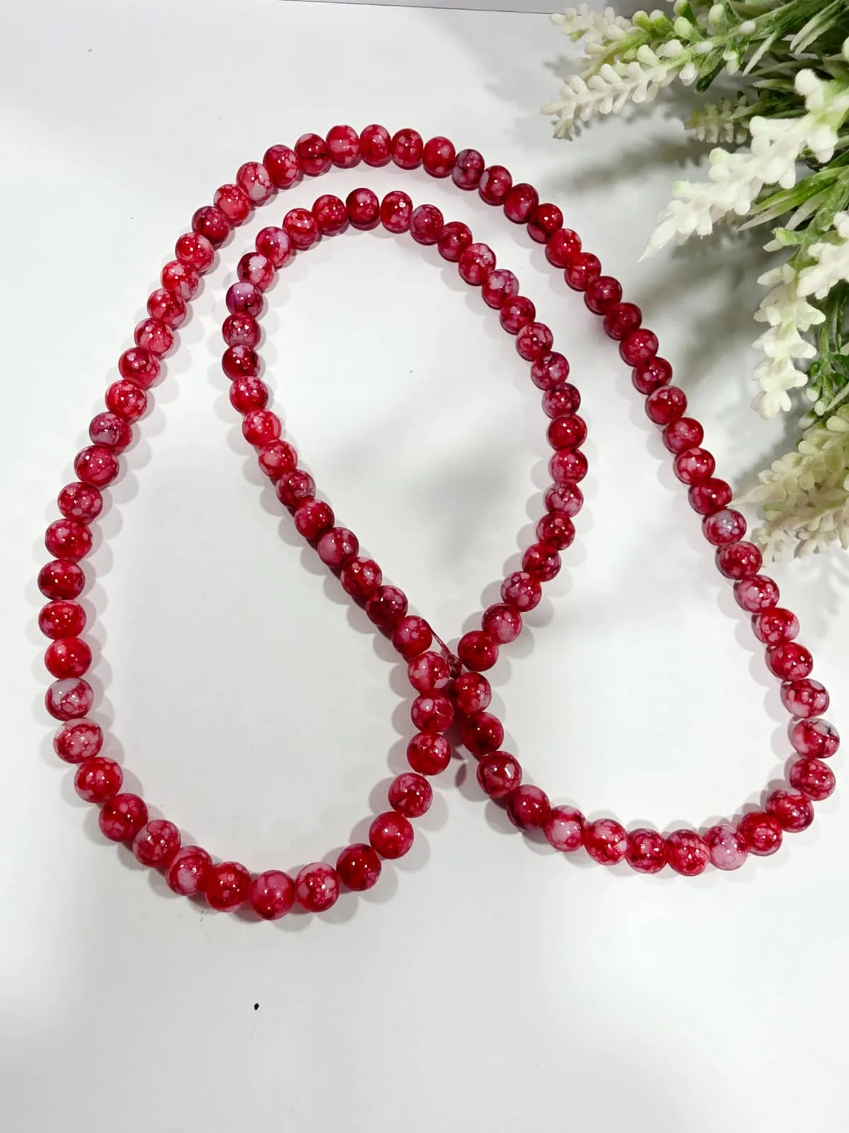 Cuentas de Vidrio Jaspeado 8mm Roja