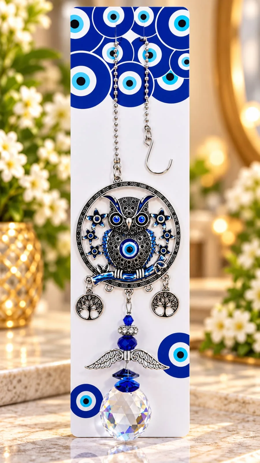 Colgante Búho con Alas y Esfera de Cristal