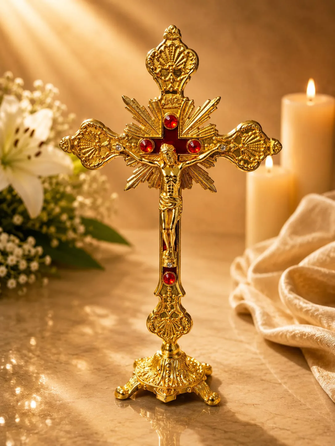 Crucifijo Católico de Pie Dorado