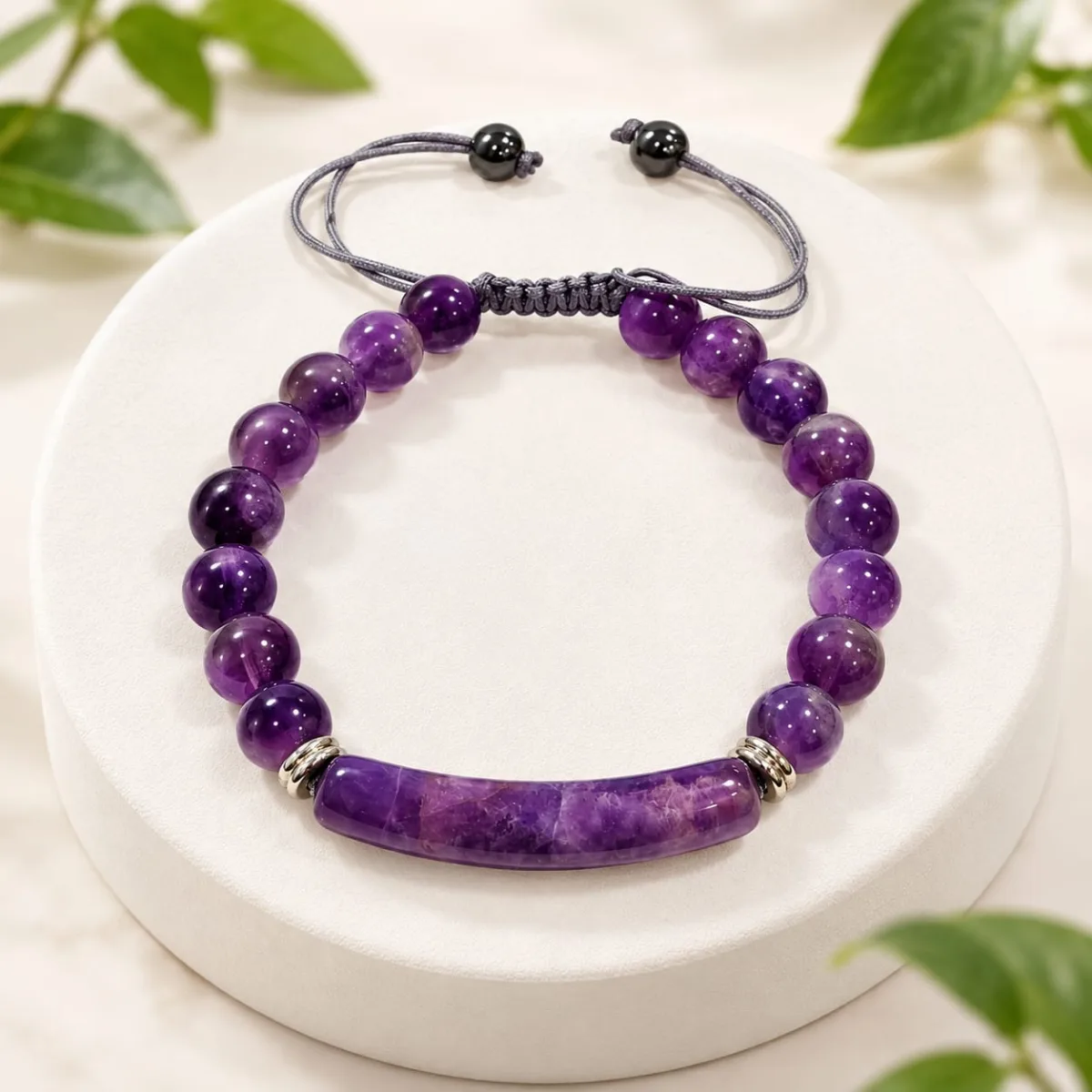 Pulsera Tejida Amatista con Barra 8 mm