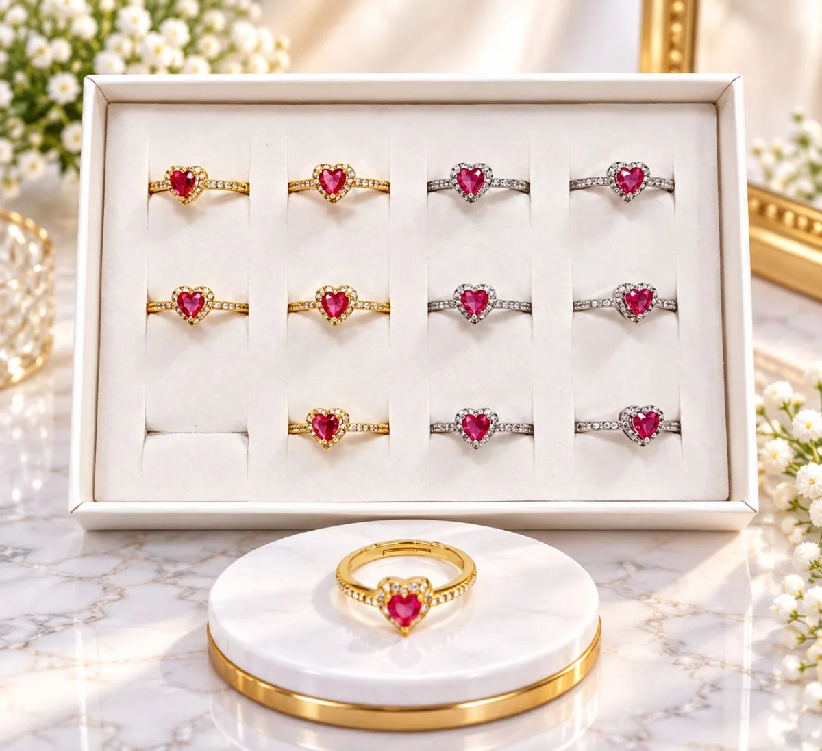 Anillo Ajustable Corazón Rosa Fucsia