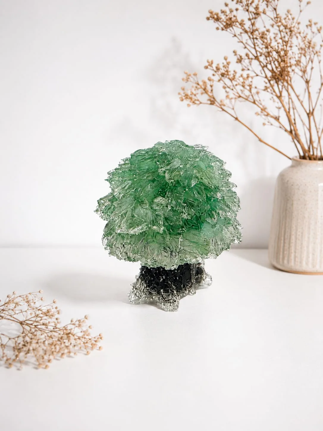 Árbol de la Vida Hecho con Cuarzos Molidos y Resina, Color Verde
