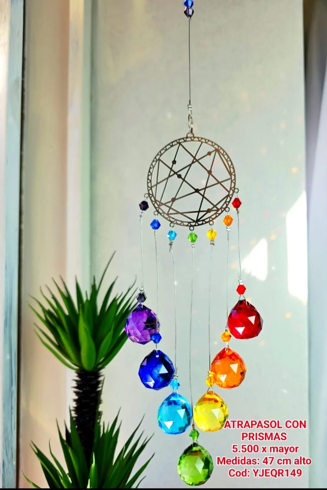 Atrapasoles Místico Mandala Cósmico de Metal con Cascada de Esferas 7 Chakras