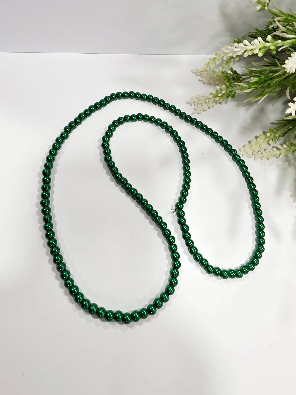 Collar de Perlas de Vidrio Verde Oscuro 6mm