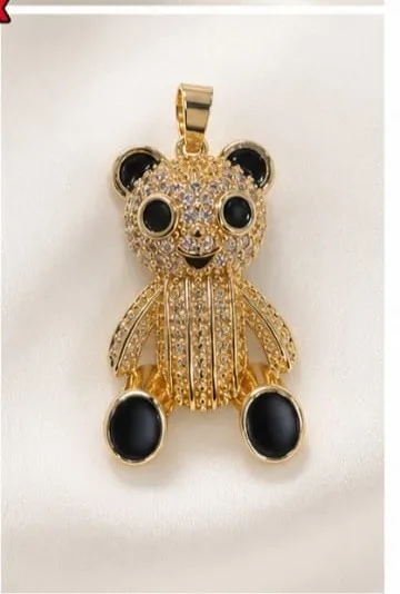 Colgante en Rodio - Oso panda con piedras y esmalte negro