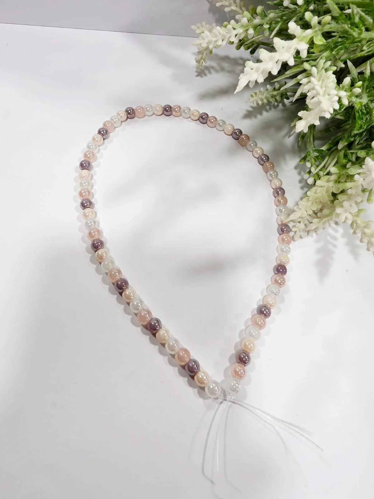 Collar de Perlas de Vidrio Multicolor Malva 6mm