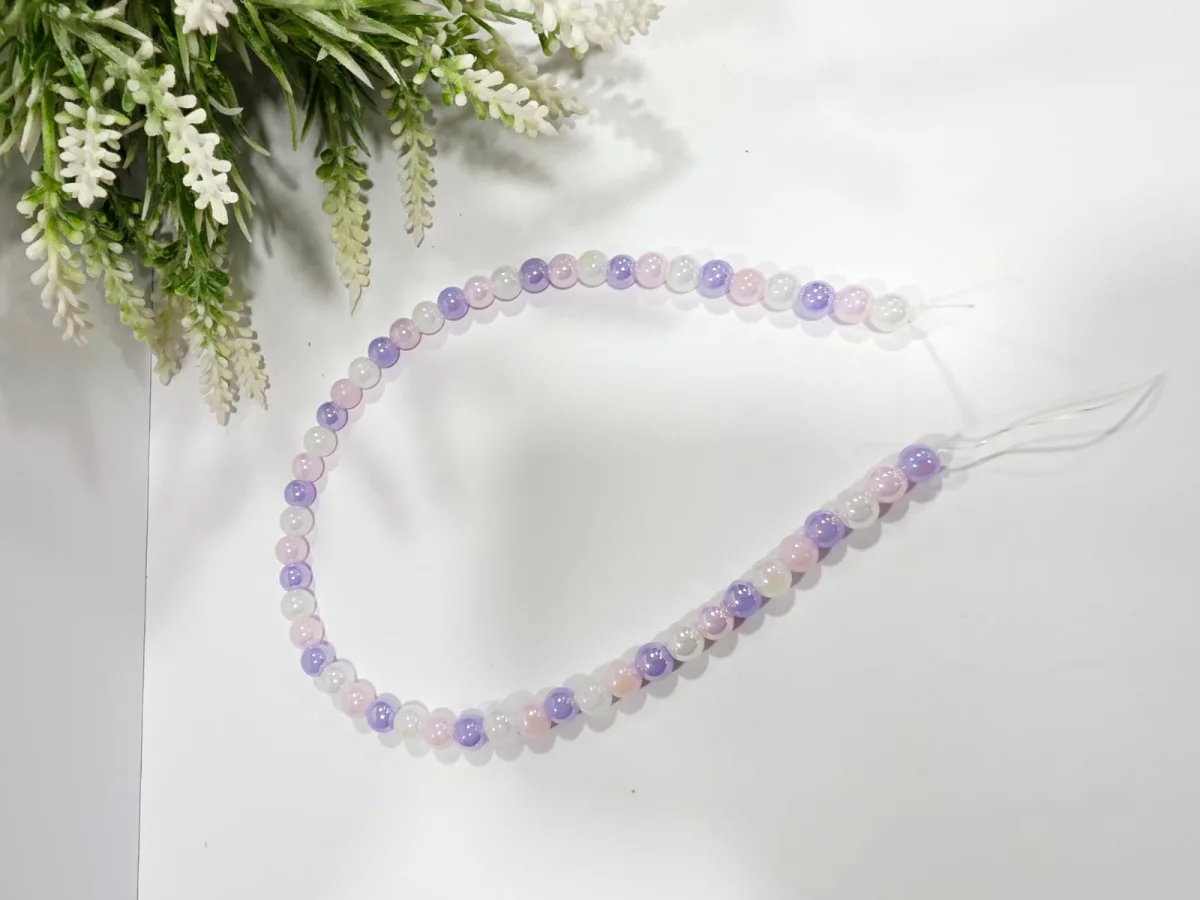 Collar de Perlas de Vidrio Multicolor Lavanda 8mm