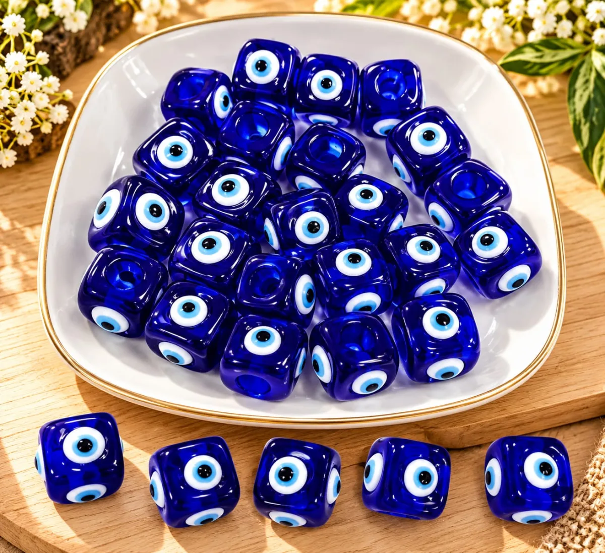 Ojos Turcos Cuadrados Azul 12 mm