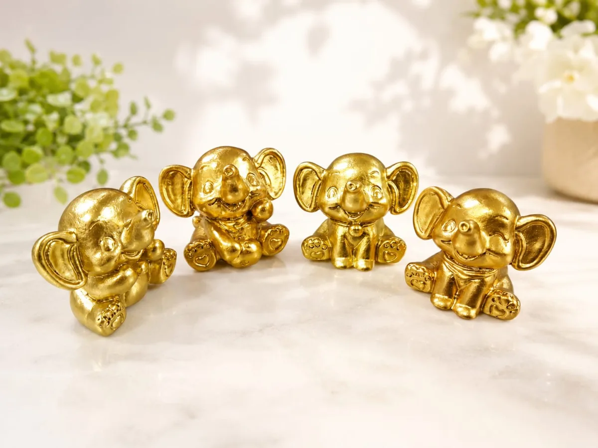 Figura de Elefante Dorado en Resina