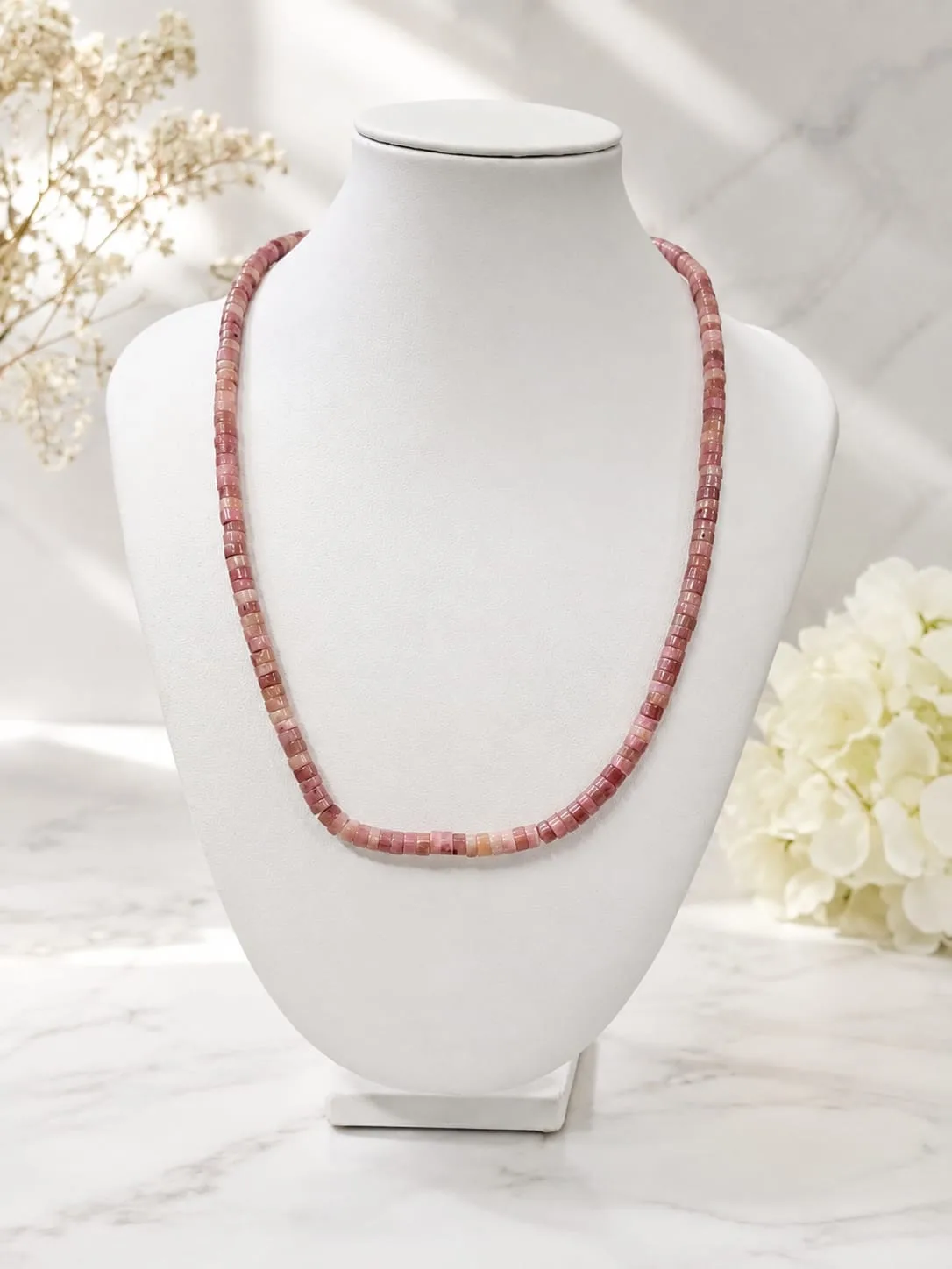 Collar de Piedra Rosa en Discos (Heishi)