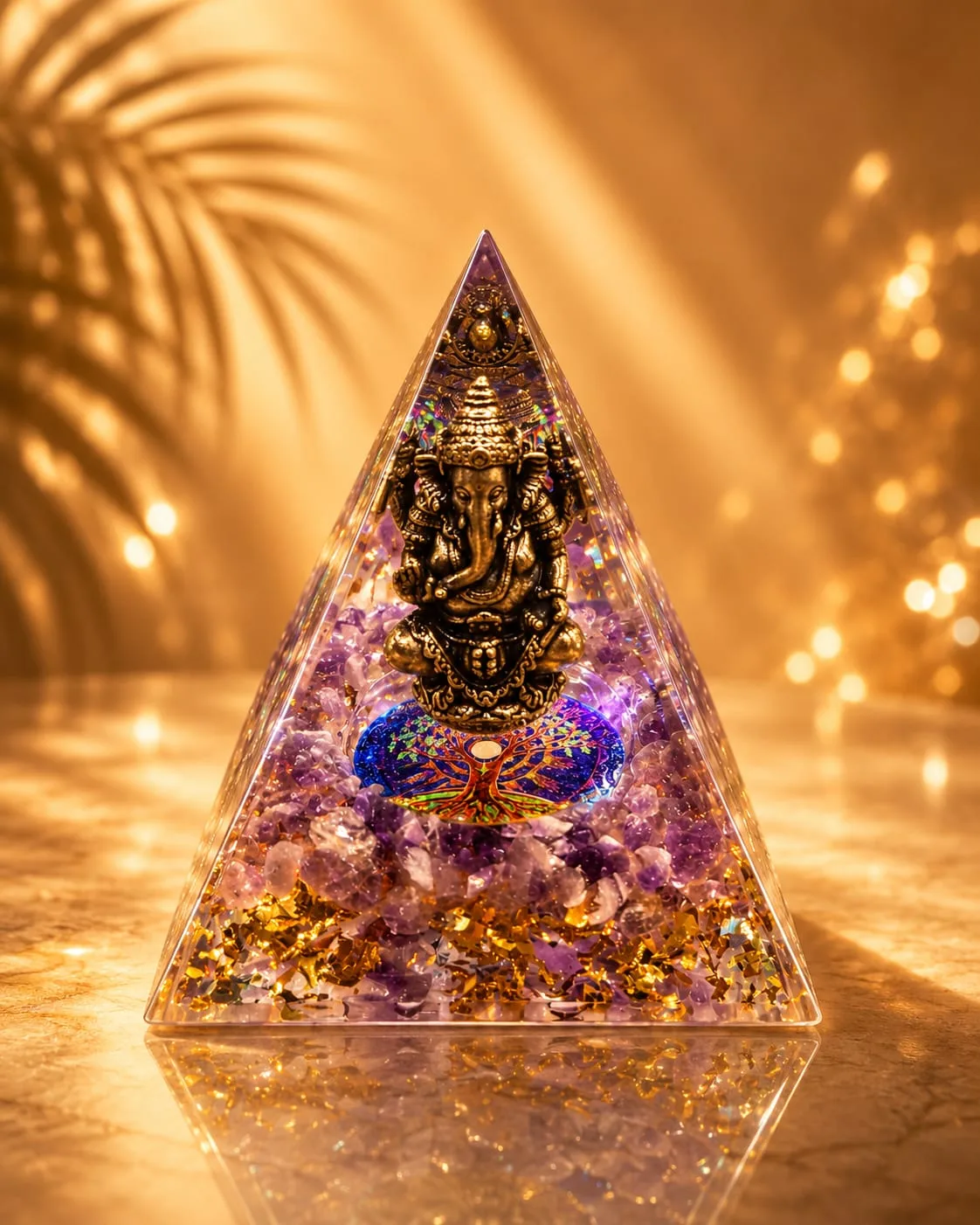Pirámide de Orgonita o Orgón - Ganesha - amatista
