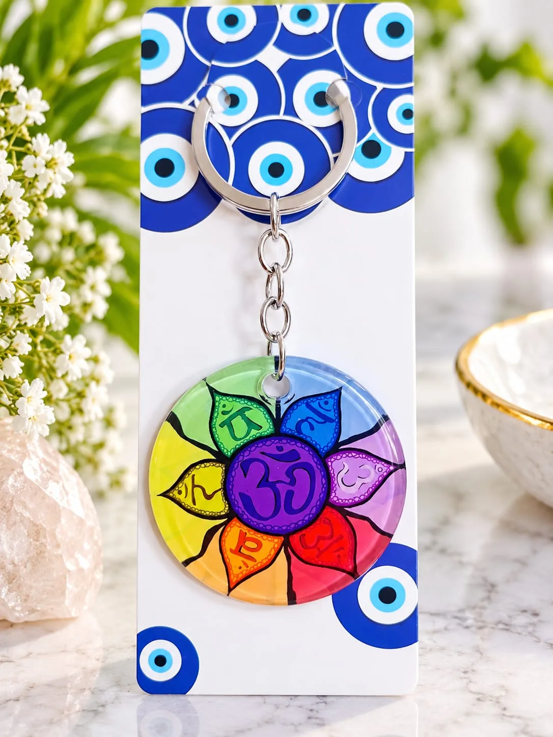 Llavero de Flor de Loto Om con Chakras