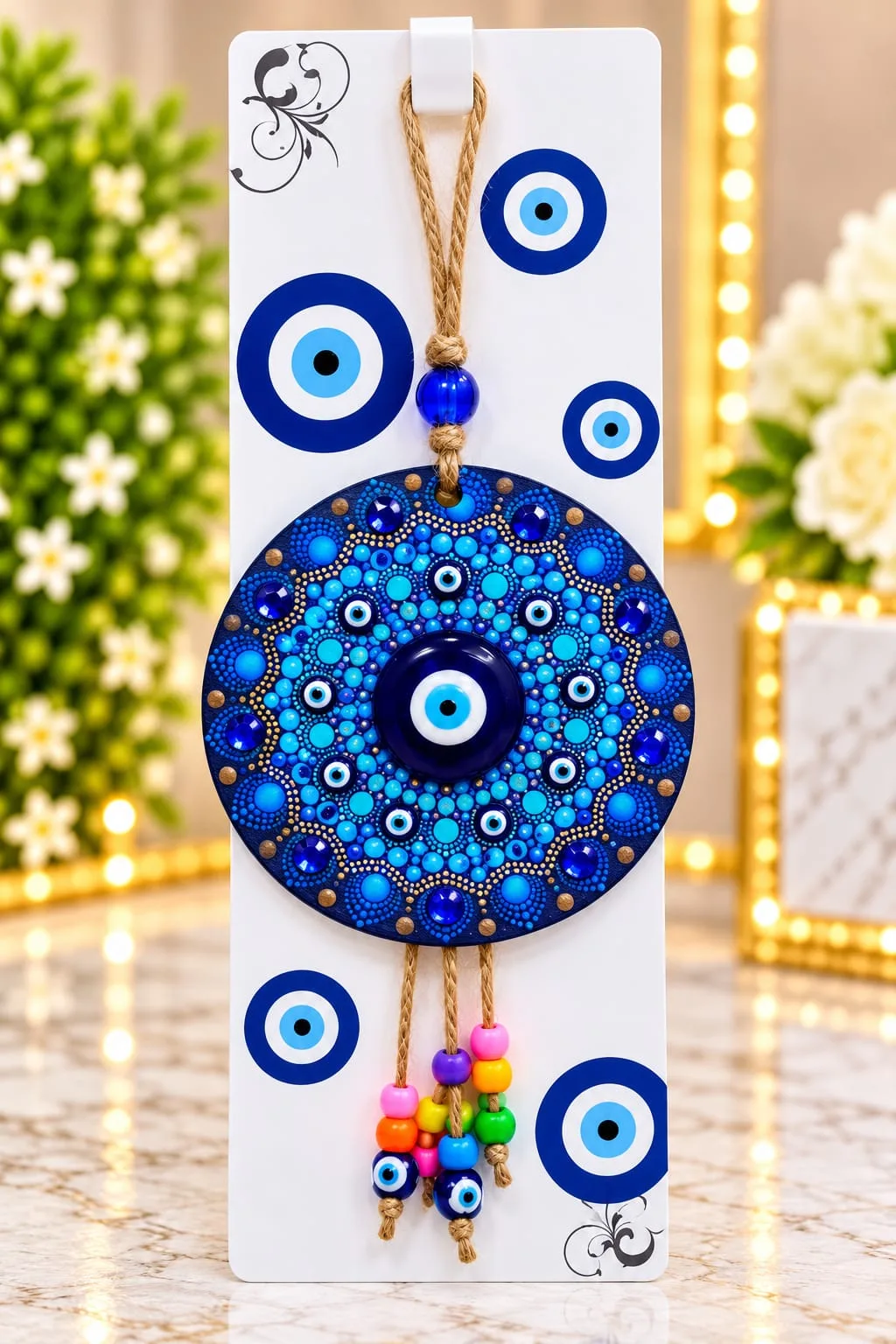 Colgante Mandala con Ojo Turco Azul Eléctrico