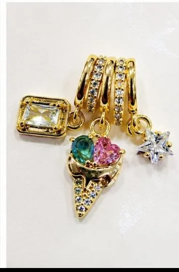 Colgante de Rodio - Dije aros gema cuadrada y cono de helado con gemas y estrella