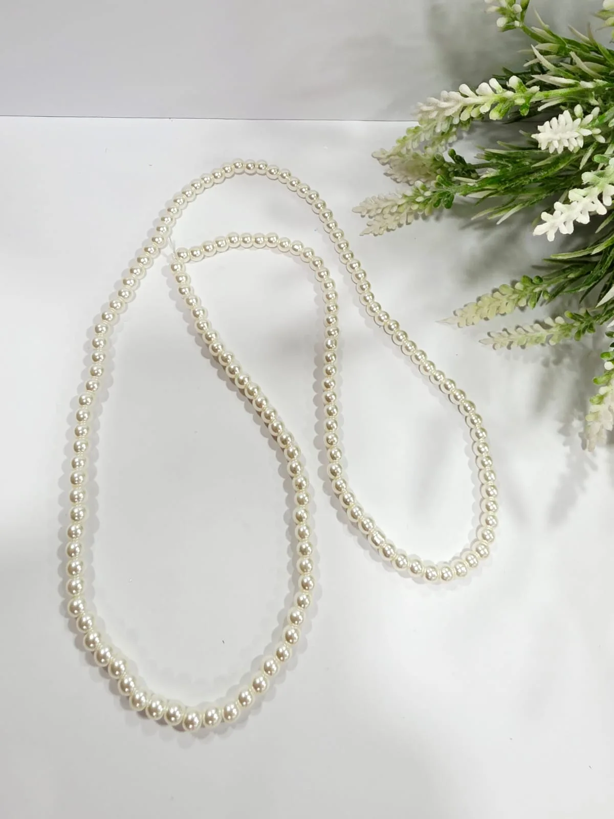 Collar de Perlas de Vidrio Marfil 6mm